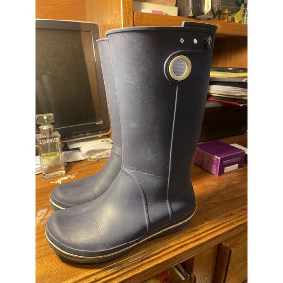 Crocs Jaunt Navy Rain Boots Women’s 6 Waterproof Outdoor Utility Pull-On - Picture 1 of 8